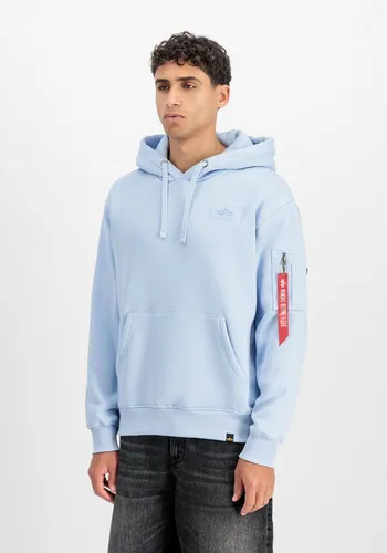 Alpha Industries Regular Fit Hoodie mit Logo-Patch in Hellblau, Größe XXL - Der Alpha Industries Hoodie im Regular-Fit bietet nicht nur einen stylischen Logo-Patch, sondern auch hohen Tragekomfort dank Baumwoll-Mix. Ideal für den Alltag mit praktischen Taschen und Kapuze.
