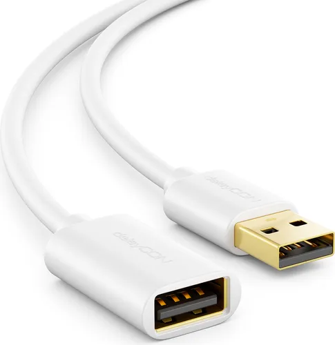 deleyCON 0,5m USB 2.0 High Speed Kabel Kurz Verlängerungskabel USB A-Stecker zu USB A-Buchse - Weiß
