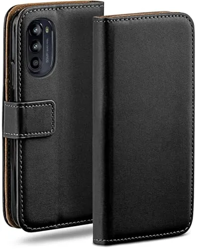 moex Book Case für Motorola Moto G52 Handyhülle mit Kartenfach, Hülle klappbar 360 Grad Schutzhülle, Klapphülle Flip Case Cover, PU Leder Handytasche Lederhülle, Schwarz
