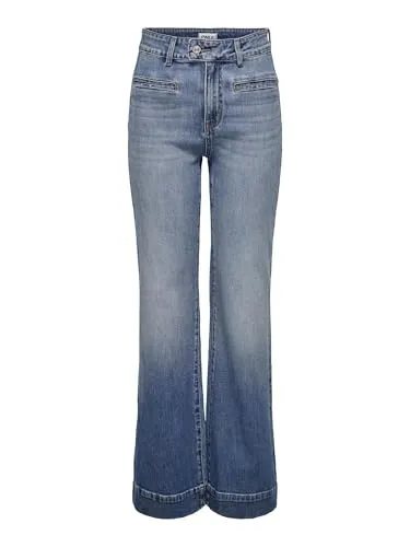 ONLY Damen ONLJUICY HW Wide Leg Jeans - Jeans mit weitem Bein und hoher Taille für maximalen Komfort. Der Mid-Wash-Look sorgt für einen lässigen, getragenen Stil, ideal für vielseitige Outfits.