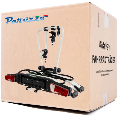 Peruzzo Atlantis Fahrradträger für 2 Fahrräder - Fahrradträger für Anhängerkupplung, abnehmbar und mit Anti-Diebstahlschloss, ideal für Elektrobikes, max. Traglast 60 kg.