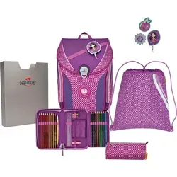 DerDieDas ErgoFlex Max Schulranzenset 5-teilig Purple Dots - Schulranzen für Mädchen, ergonomisches Design mit Höhenverstellung und Wechselmotiv, ideal für den täglichen Schulgebrauch.