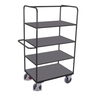 VARIOfit Hoher Etagenwagen mit klappbaren Ladeflächen 1175x800mm - Robuster Etagenwagen mit 4 Ladeflächen, davon 3 klappbar. Ideal für den flexiblen Einsatz in Lager und Transport. Langlebig, pulverbeschichtet und mit leichtgängigen Lenkrollen für optimalen Komfort.