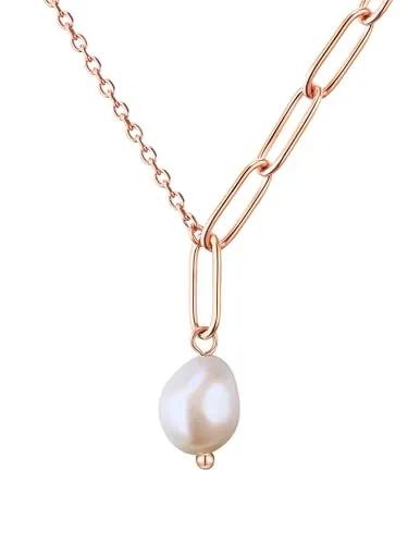 Valero Pearls Damen Kette aus Edelstahl rosévergoldet mit Barock Süßwasser-Zuchtperle - Ketten für Damen, stilvolle Edelstahlhalskette in Roségold mit edler Barockperle – ideal als Geschenk in eleganter Schmuckbox
