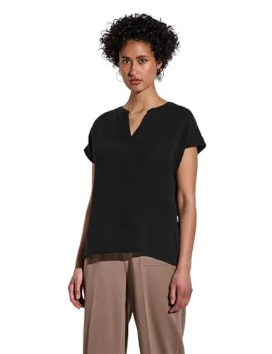 Street One Damen Musselin-Bluse - Elegante Bluse aus Musselin mit geschlitztem Rundhals und lässigem Schnitt. Hergestellt aus reiner Baumwolle, bietet sie einen hohen Tragekomfort für jeden Anlass.