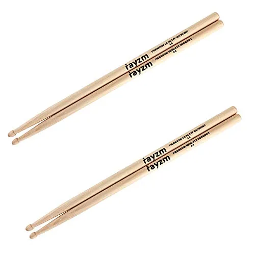 Rayzm Drum Sticks 5A, Massives Amerikanisches Hickory Holz mit Holzspitze（2 Paare）