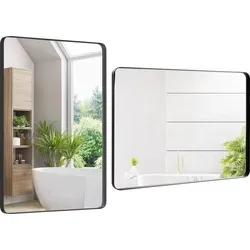 COSTWAY großer Kosmetikspiegel 76 x 56 cm - Rechteckiger Badspiegel mit explosionsgeschützter Folie, bietet kristallklare Reflexion und flexible Montageoptionen für Ihre perfekte Pflegeroutine.