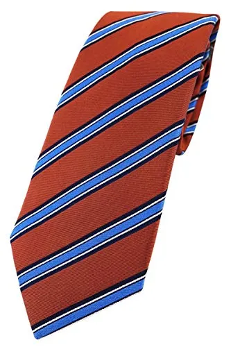 Enrico Sarto hochwertige Designer Seidenkrawatte in kupfer blau schwarz silber gestreift
