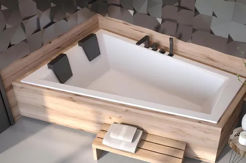 Badewanne für 2 Personen - Eck-Badewanne aus Acryl - Elegante Eck-Badewanne für 2 Personen, aus hochwertigem Acryl gefertigt. Ideal für entspannende Momente im Badezimmer. Maße: 180 x 72-125 x 55.5 cm.