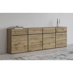 INOSIGN Sideboard Cross, 225 cm – moderne grifflose Kommode mit 4 Türen und 4 Schubkästen - Sideboards – geräumiges Design mit viel Stauraum und verstellbaren Einlegeböden für individuelle Nutzung, FSC®-zertifiziert für nachhaltige Waldwirtschaft.