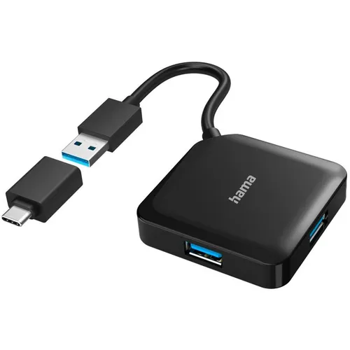 Hama USB-Hub 4 Ports - Super-Speed USB 3.2 Gen1 mit 5 Gbit/s, inkl. USB-C Adapter für vielseitige Anschlussmöglichkeiten und Plug-and-Play Nutzung
