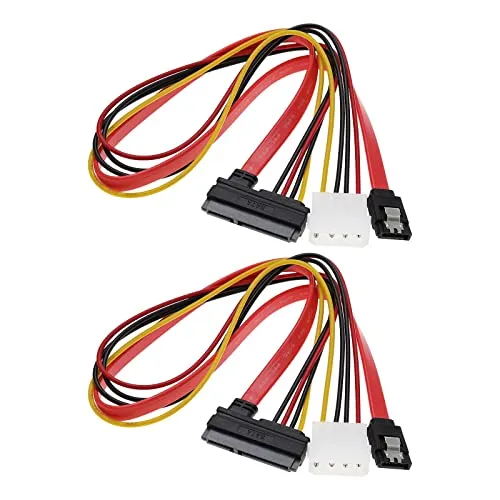 OTOTEC 2 x SATA-Datenkabel, 2-in-1-Kabel, 22-polig, SATA-Stecker auf Buchse, Daten- und Stromkabel, Festplattenkabel, Zubehör für Festplatte, Motherboard, PC, Gehäuse, Modding