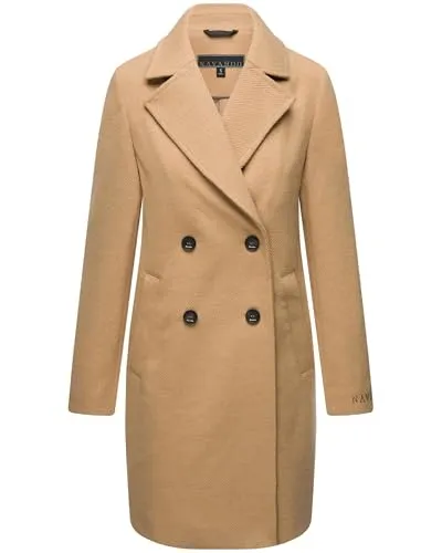 Navahoo Damen Mantel in Woll-Optik - Langer klassischer Trenchcoat Frostjuwel 14 Camel Gr. XL - Funktionsjacken - Eleganter, windabweisender Trenchcoat mit angenehmem Tragekomfort und praktischen Taschen, ideal für kühle Tage.