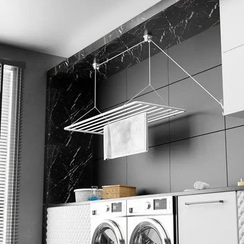 Wäscheständer Decke 140x50cm - Platzsparender Deckenwäschetrockner mit 11,2 m Trocknungsoberfläche, ideal für große Wäschemengen und aus hochwertigem, rostfreien Materialien gefertigt.