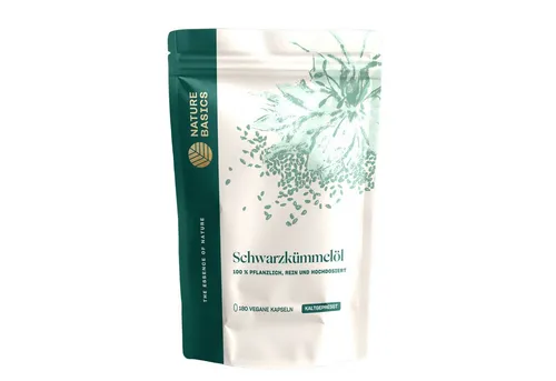 Nature Basics Bio Schwarzkümmelöl Kapseln 500mg, 180 vegane Kapseln - Pflanzenöle: 100% natürliches Bio Schwarzkümmelöl mit entzündungshemmenden und immununterstützenden Eigenschaften für 3 Monate hochwertige Versorgung.