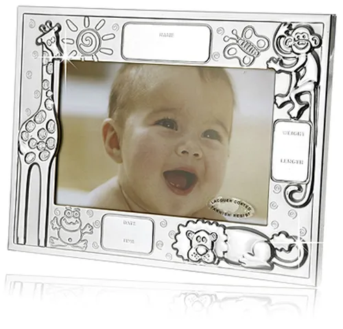 Versilberter Fotorahmen mit Tiermotiven und Gravur