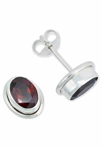 Ohrstecker 925 Silber Granat roter Stein Edelstein Ohrringe echt Silber Damen Sterling Silber Stecker Geschenk(MOS-039-52)