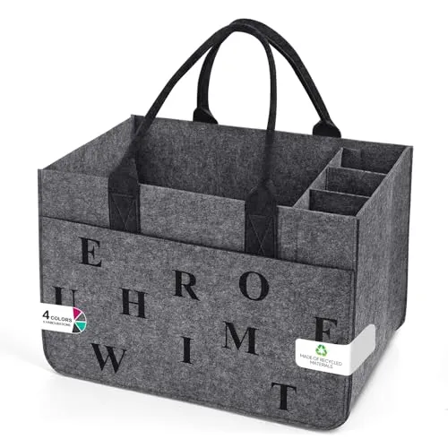 Eurhomewit Filz Einkaufskörbe Filztasche Einkaufstasche mit Fächern, Filztasche Groß 30L Faltbar Robust Flaschentasche Kaminholztasche Kleiderkorb Spielzeugtasche (Mittelgrau + Dunkelgrau/1 Stück)