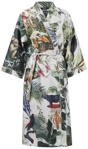 MOOOI Baumwollsatin-Kimono Menagerie in Ivory - Größe S/M - Eleganter Baumwollsatin-Kimono in Ivory, ideal für entspannte Momente. Hoher Tragekomfort und stilvolles Design für jeden Anlass.