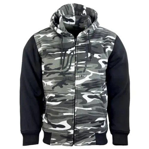 Römer Motorrad Hoodie mit Aramid & Protektoren - Motorradjacke, Motorradhoodie für Herren & Damen, camouflage snow