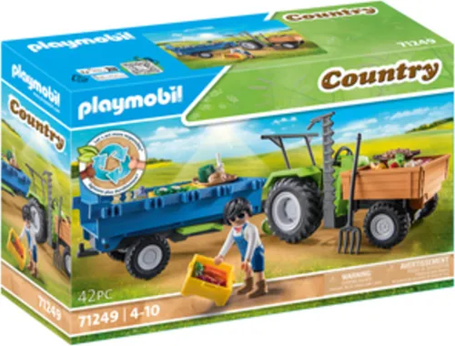 playmobil Spielset COUNTRY 71249 - Traktor mit Hänger, 42 Teile für kreatives Rollenspiel, nachhaltig und ideal für Kinder ab 4 Jahren