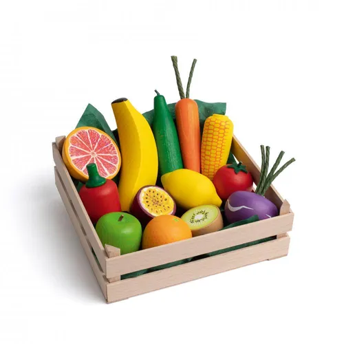 Erzi 28219 Sortiment Obst und Gemüse XL - Hochwertiges Holzspielzeug, pädagogisch wertvoll und ideal für Kaufläden und Rollenspiele