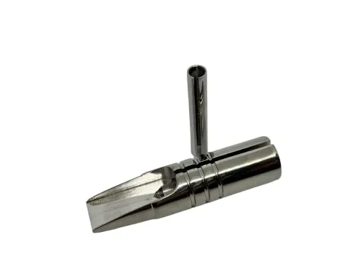 Edelstahlgriff für 39 Magnum M1, R11, F - Tat2Tec - TattooPartner - Edelstahl Griffstück - mit Hinterrohr - INKgrafiX® DE - IG60068 - Tattoogriff Tattoo Griff Edelstahl geriffelt