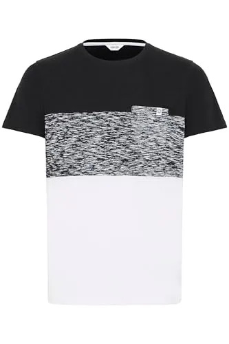 !Solid SDSinor Herren T-Shirt Kurzarm Shirt mit Streifen Rundhals-Ausschnitt Brusttasche 100% Baumwolle Regular fit, Größe:S, Farbe:Black (9000)