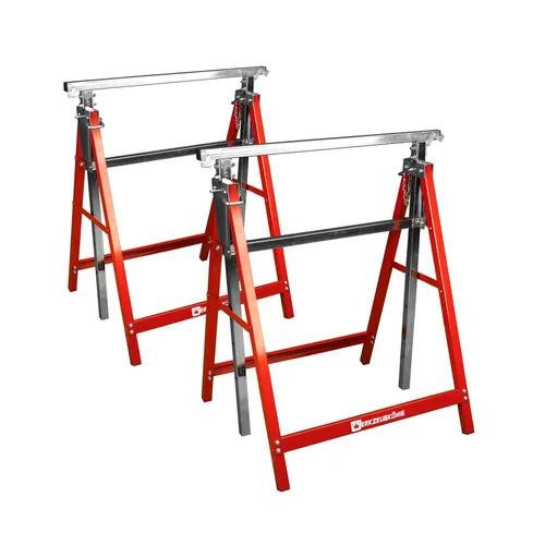 Werkzeugkönig® Arbeitsbock Gerüstbock Teleskop 2er Set - Hydraulikheber, Stütz- & Sägeböcke mit einer beeindruckenden Hubkraft von 400 kg, faltbar für einfachen Transport und Lagerung.