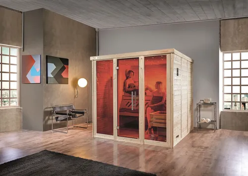 Weka Design Sauna KEMI PANORAMA 3 OS 7,5 - Panorama Sauna für Ihr Zuhause - Saunen, Dampfbäder & Infrarot-Wärmekabinen mit einzigartigem Panoramablick, ideal für Entspannung und Wellness in den eigenen vier Wänden.