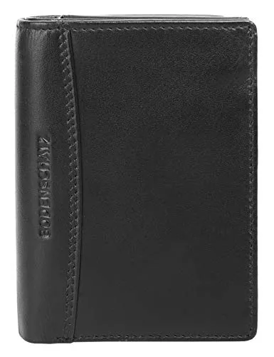 Bodenschatz Geldbörse PRINESS - Echt Leder schwarz für Herren - Herren-Geldbörse aus 100 % Rindleder mit RFID-Schutz, ideal für Sicherheit und Stil. Praktische Größe und inklusive Tablet-Stift und Kugelschreiber.
