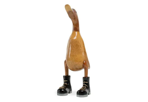 Rikmani Dekofigur Holzfigur Ente Stiefel - Handgefertigte Dekoration aus Holz Geschenk, 3 Holzarten