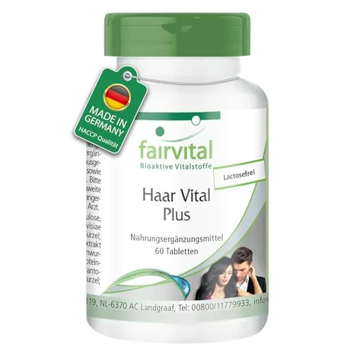 fairvital Haar Vital Plus, 60 Tabletten, mit Pantothensäure, Biotin, Zink, Vitamin A & B6 uvm., qualitätsgeprüft und hochdosiert, 100% vegan, Made in Germany