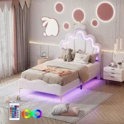 Kronenförmiges Kinderbett mit LED-Umgebungslicht, 90x200cm