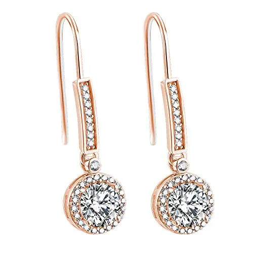 Strahlende Ohrringe, Ohrhänger für Damen aus 925er Sterling Silber Hängend lang rund Tropfen Circle Kreis Zirkonia mit Haken und Kristall Schmuck Hängende Ohrstecker (Rosegold)