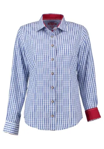 OS Trachten Damen Bluse Langarm Trachtenbluse mit Liegekragen Prigmi, Größe:40, Farbe:hellblau/bleu