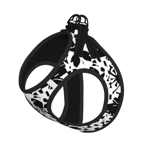 Hundeweste mit schwarz-weißem Muster, weich, verstellbar, zum Hineinschlüpfen, ideal für Spaziergänge im Freien mit Leine.