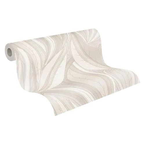 A.S. Création livingwalls Hot Spots Motivtapete 10,05 m x 0,53 m mit Blattmuster - Creme, Beige, Hellgrau, Gold, Metallic - Vliestapete, Wanddeko im tropischen Stil Made in Germany - 786554