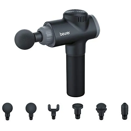 Beurer MG180 Massagepistole – liefert eine Tiefengewebemassage zur Linderung von Verspannungen und Regeneration der Muskeln – 6 Aufsätze – 4 Intensitätsstufen – bis zu 3.200 Impulse pro Minute –