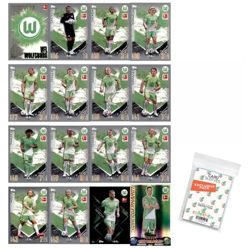 Bundle mit Topps Match Attax Bundesliga - 2023/24 - Mannschaftspaket - VFL Wolfsburg + Exklusive Collect-it Hüllen