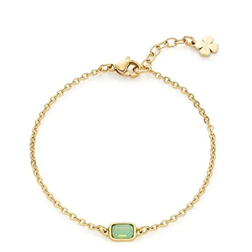 JEWELS BY LEONARDO Armband Ciao Sofia - Armband für Damen aus goldfarbenem Edelstahl mit mintgrünem Glaskristall und Kleeblatt-Anhänger, perfekt anpassbar und ideal zum Kombinieren.