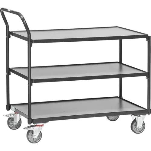Fetra Transportgeräte Tischwagen 2752/7016 - Mobiler Arbeitstisch - Transportroller mit 3 Böden, 300 kg Tragkraft und hochstehendem Schiebegriff. Ideal als mobiler Arbeitsplatz für Fertigung und Reparatur.