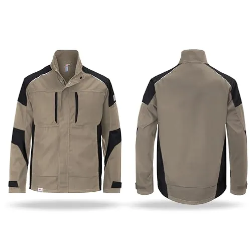 Kübler Activiq Jacke 1250 sandbraun/schwarz L - Arbeitsjacke mit körperbetontem Schnitt und ergonomischen Ärmeln für maximale Bewegungsfreiheit. Ausgestattet mit praktischen Taschen und Reflex-Elementen für optimale Sichtbarkeit.