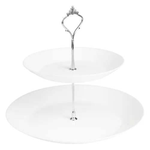 Tortenplatte 2-stöckig Glas Weiß – Servierplatte für Kuchen, Torten & Obst