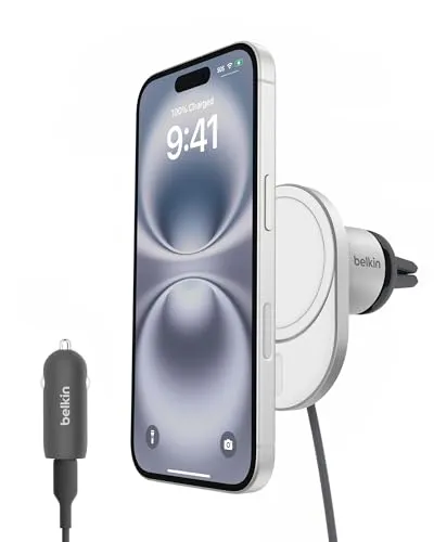 Belkin BoostCharge Pro magnetisches kabelloses Kfz-Ladegerät - Kfz-Handyladegerät mit Qi2-Technologie für schnelles Laden bis zu 15 W. Starker MagSafe-Halter für sicheren Halt und einfache Nutzung im Auto.