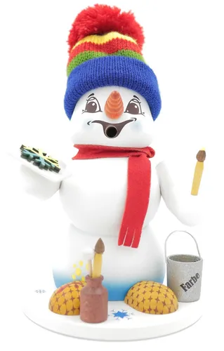 Kuhnert Erzgebirge Schneemann Räuchermann 19cm - Maler - Nussknacker aus Holz, handgefertigter Schneemann Räuchermann für festliche Weihnachtsstimmung, ideal als Geschenk oder Dekoration.