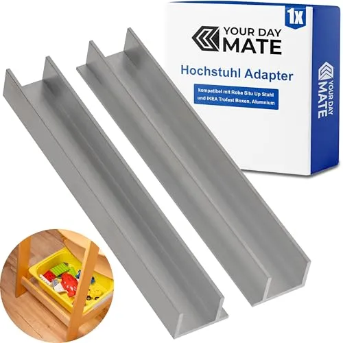 Hochstuhl Adapter, 1 Paar, kompatibel mit roba Sit Up und IKEA Trofast, Streben Box Halter aus Aluminium, Halterung für untere Strebe, Haltewinkel für flache und hohe Kunststoff Kisten und Drahtkörbe
