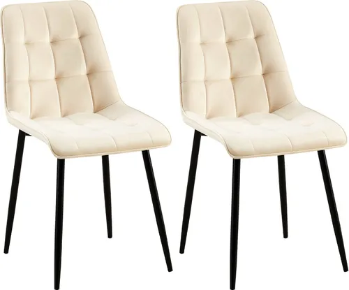CLP 2er Set Esszimmerstuhl Gifford - Gepolstert mit Samtbezug in Creme - Esszimmerstühle mit hohem Komfort und modernem Design, belastbar bis 150 kg. Ideal für Küche und Wohnzimmer, pflegeleichter Samtbezug sorgt für eine angenehme Sitzposition.