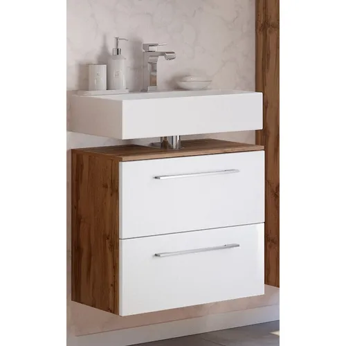 Waschtisch-Unterschrank LOUNY-03 in Wotaneiche matt weiß in braun von Lomadox