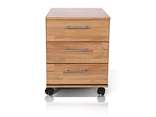 moebel-eins Office Four Rollcontainer, Material Teilmassiv, Kernbuche teilmassiv